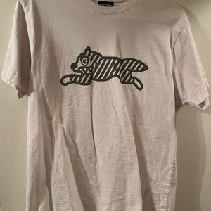 Icecream White Tee with Grey Striped Cat Graphic